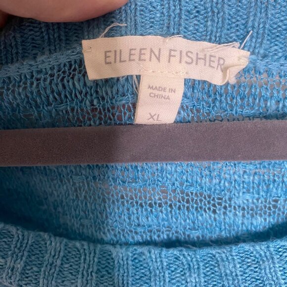 Eileen Fisher Linen Blend Knit Sweater XL Blue Lightweight Casual - Picture 2 of 10